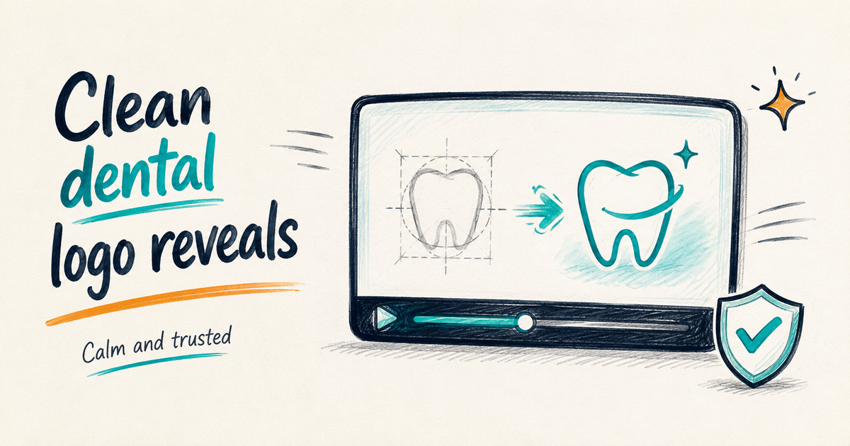 Focused sketchnote cover showing a calm dental logo reveal concept for clinic branding.