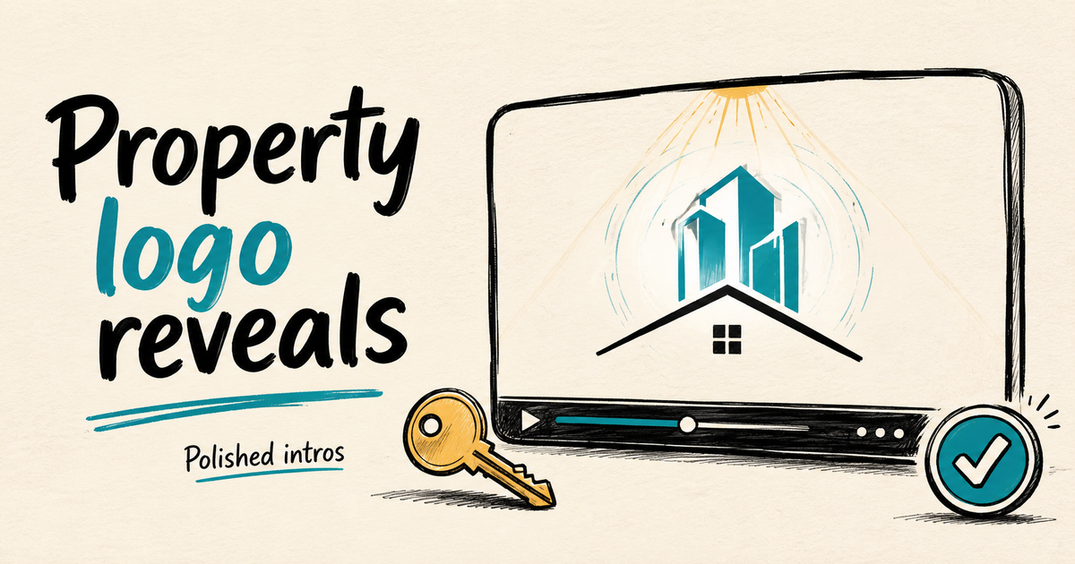Focused sketchnote cover showing a polished property logo reveal concept for real estate brands.